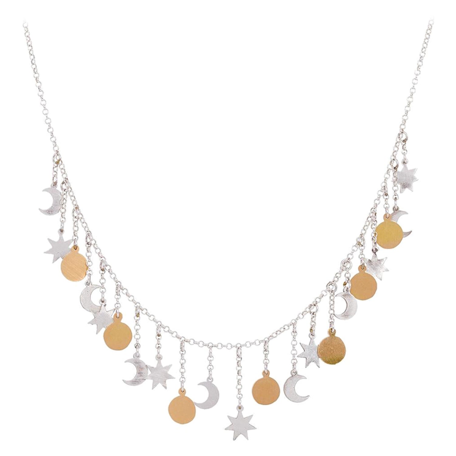 18kt Gold and Silver PSTM Jordan Stars and Moon Necklace For Sale at 1stDibs