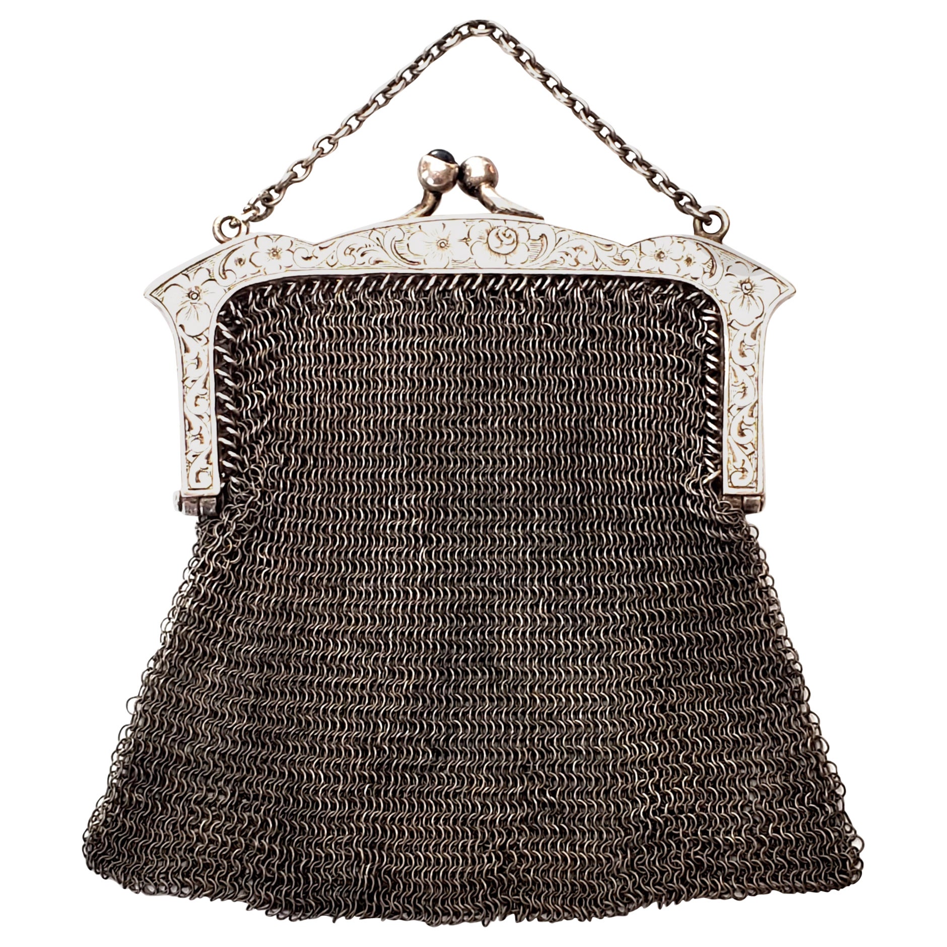 Sterling Silver Antique LS and Co. Chain Main Mesh Purse Evening Bag