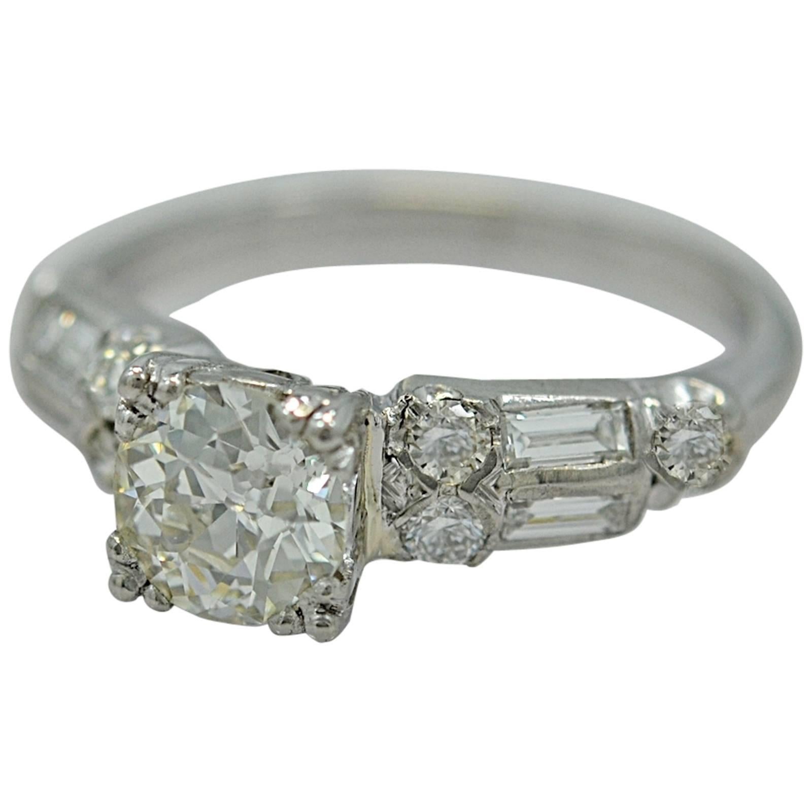 Stellar Art Deco .84 Carat Diamond Platinum Engagement Ring