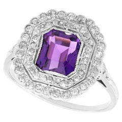 1.92 Carat Amethyst and 1.20 Carat Diamond Platinum Ring Circa 1920