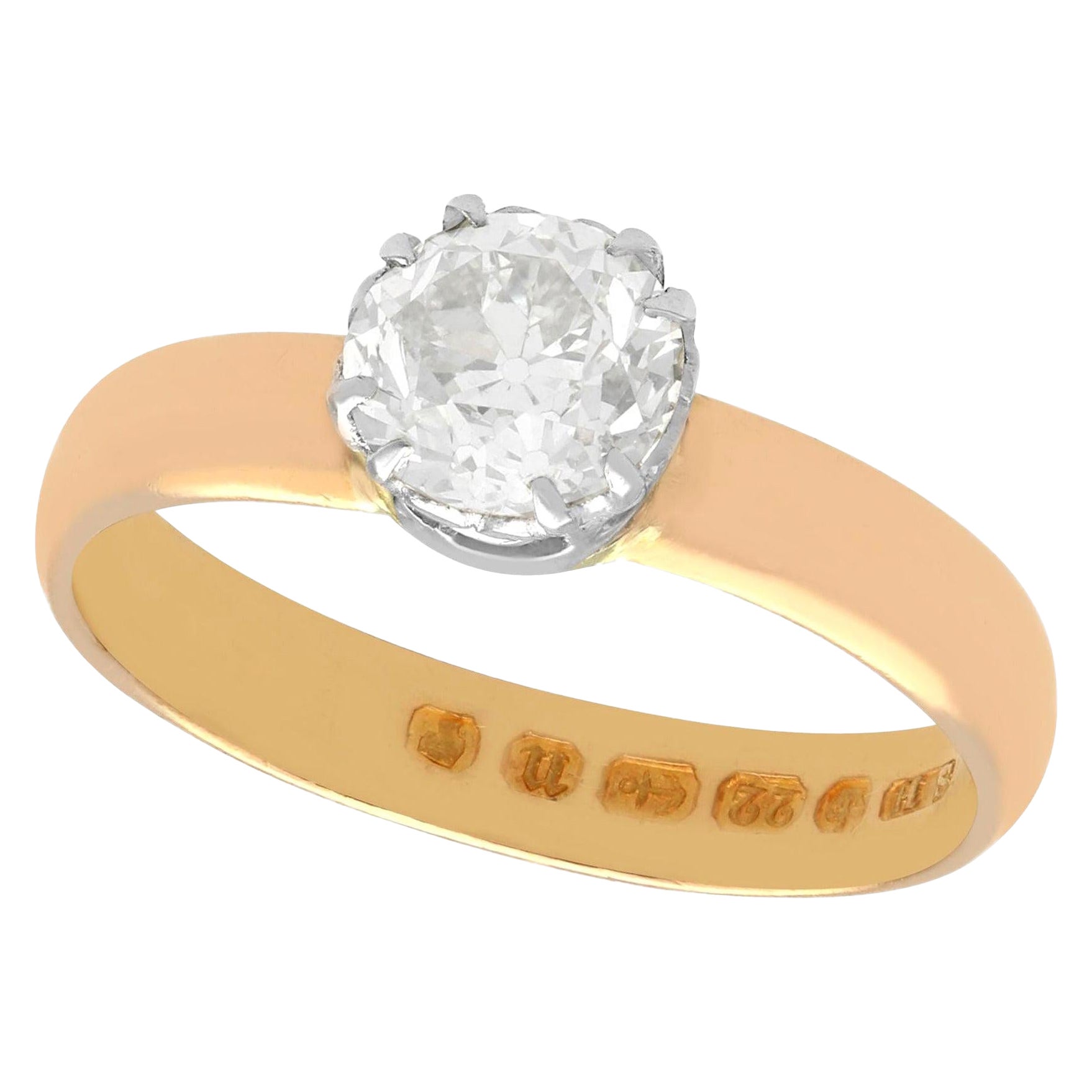 Victorian 1.34 Carat Diamond and 22k Rose Gold Solitaire Ring For Sale
