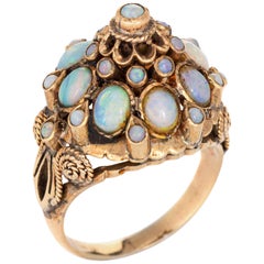 Vintage Opal Harem Ring 18 Karat Yellow Gold Estate Fine Jewelry Dome