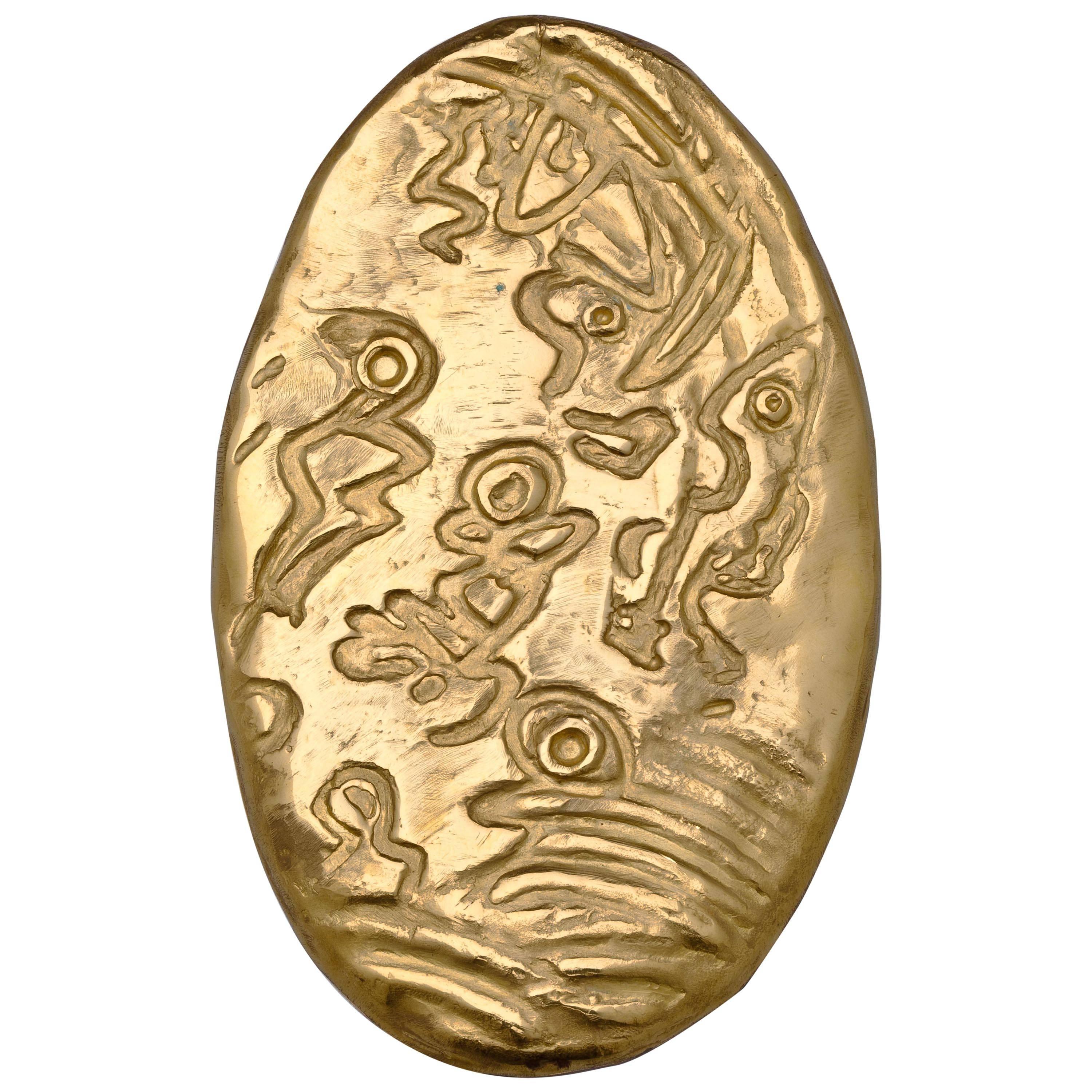 Max Ernst Large Gold Abstract Pendant  For Sale