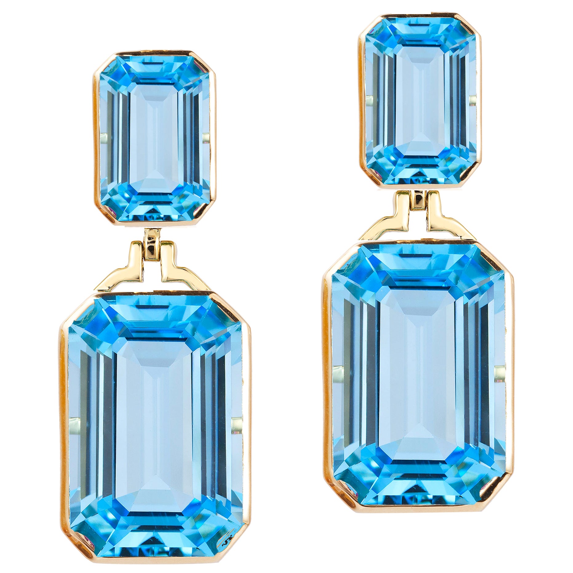 Goshwara Emerald Cut Blue Topaz With French Wire Earrings For Sale at ...