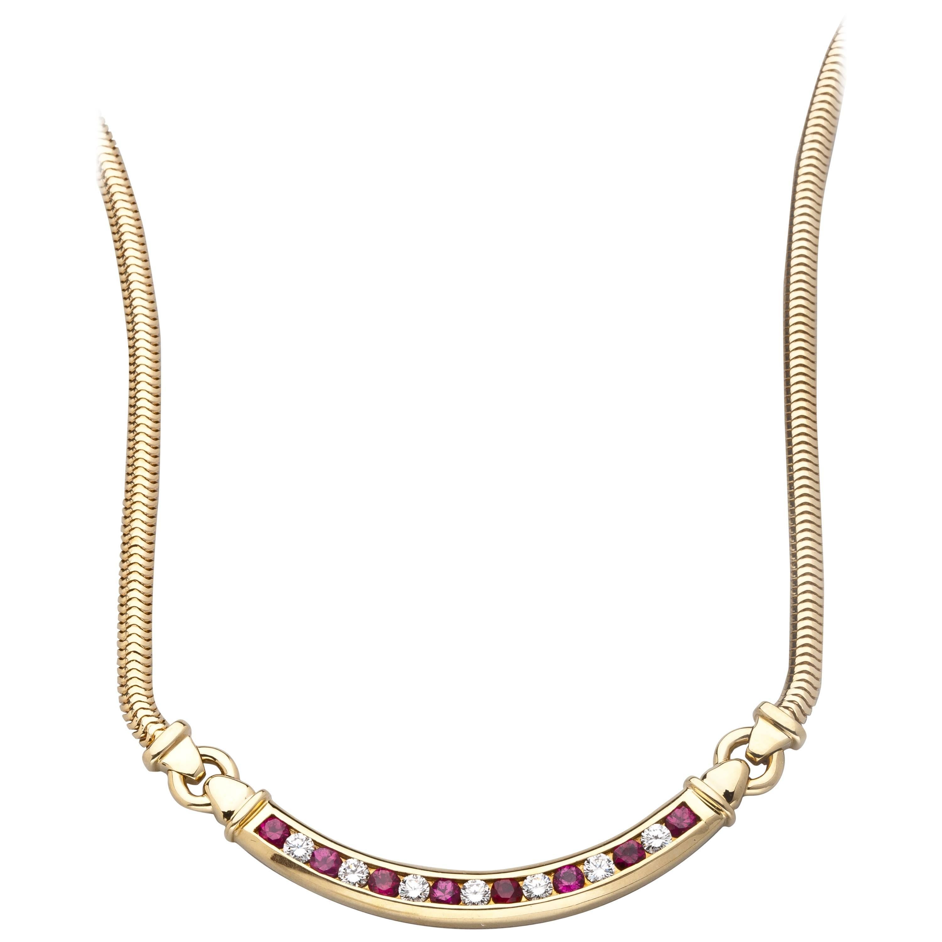 Tiffany & Co. Ruby Diamond Gold Necklace  For Sale