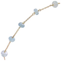 Intini Jewels 18 Karat Yellow Gold Chain Aquamarine Rondelles Handmade Bracelet