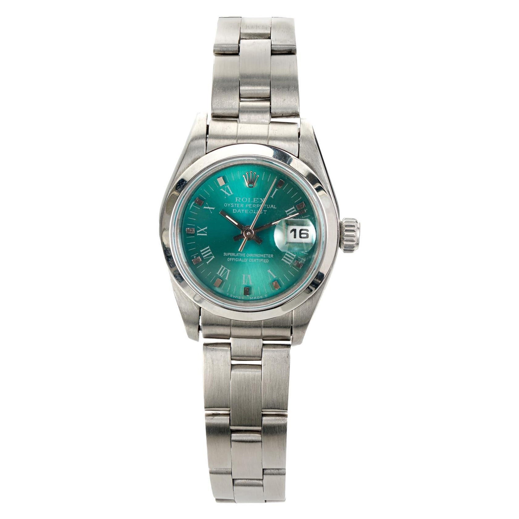 Rolex Montre-bracelet Datejust pour femme en acier inoxydable avec cadran coloré personnalisé, réf. 69160