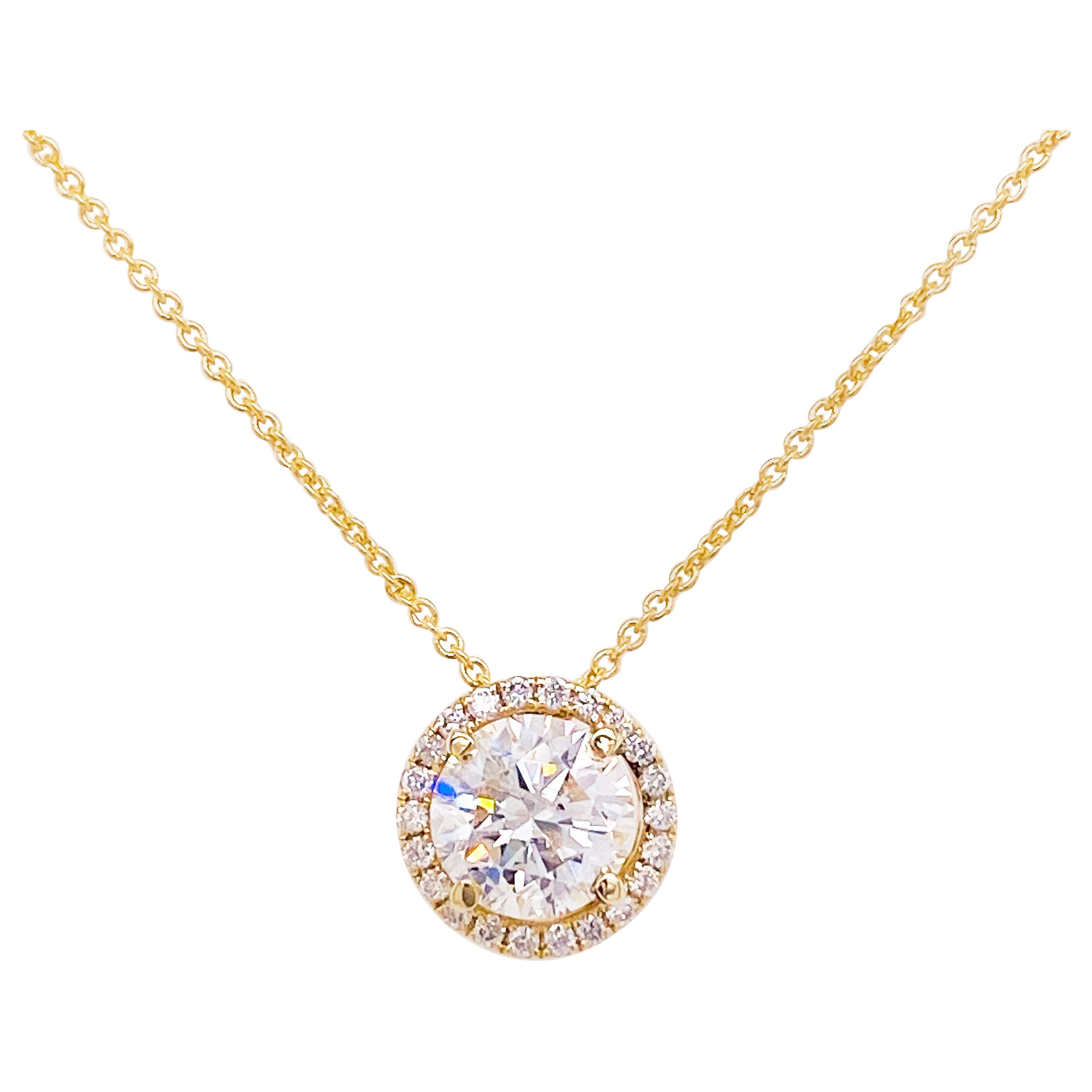 Gold Diamond Necklace, 14 Karat Gold Half Circle, Half Moon, Pendant ...