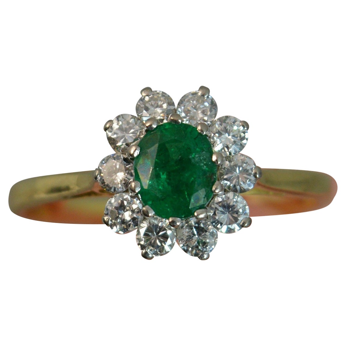 English Emerald and Diamond 18k Gold Cluster Ring, Early 20th Century ...