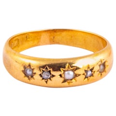 Victorian Pearl and Diamond 18 Carat Gold Five-Stone Ring