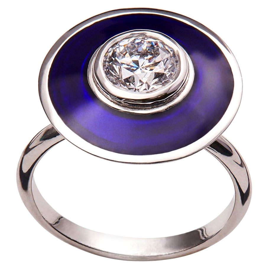 Art-Déco-Stil-Ring mit einem IGL-Diamant in 18 Karat Gold und lebendiger heißer Emaille