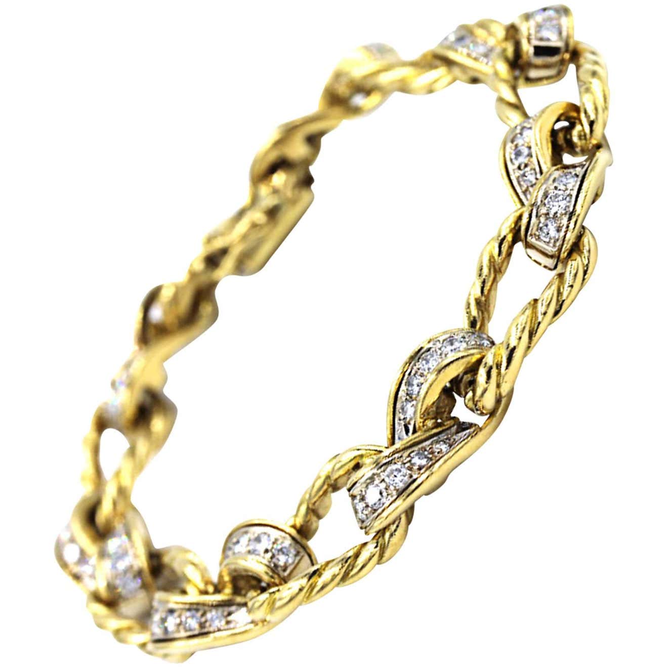 German Diamond Gold Link Bracelet at 1stDibs