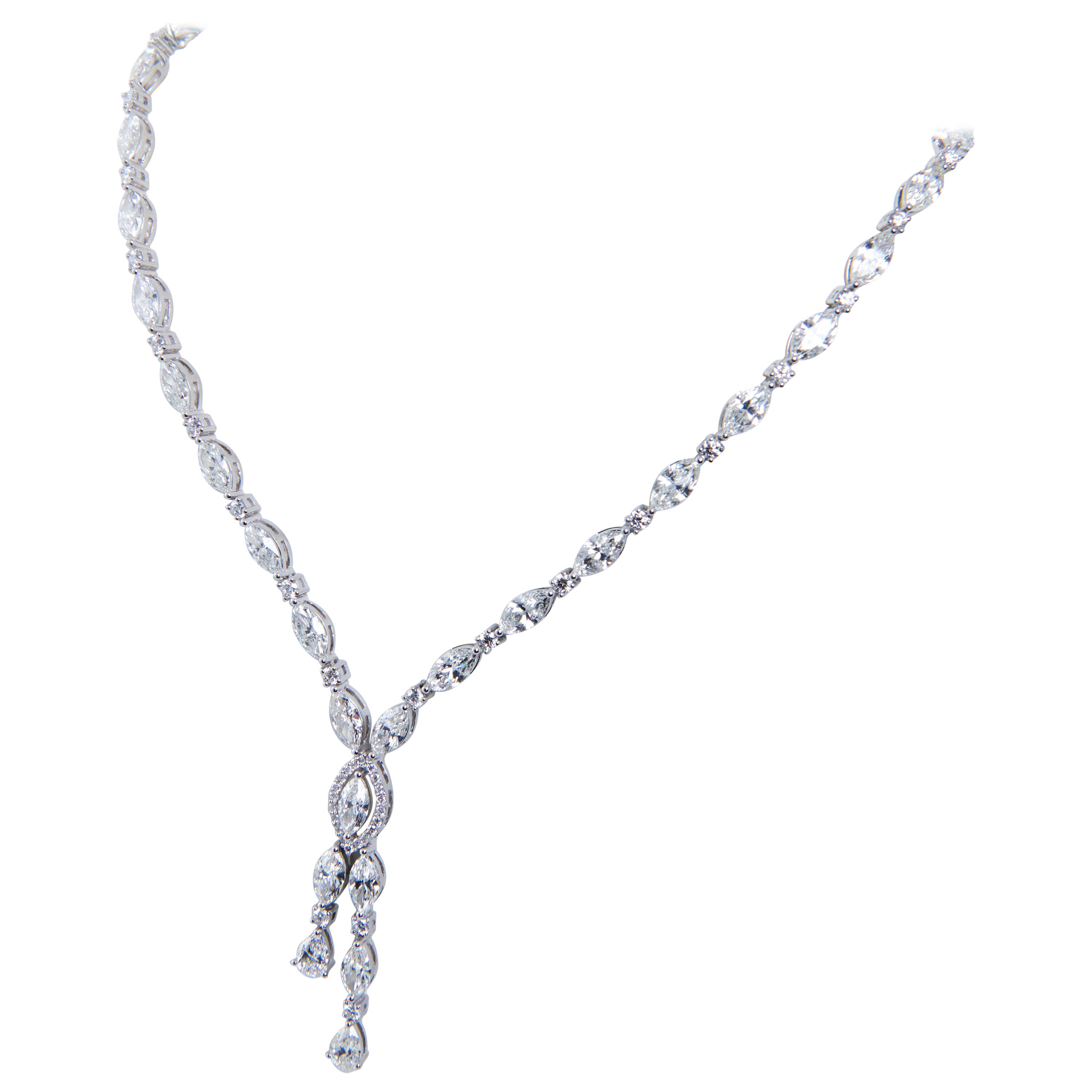 Diamond Marquise Link Gold Evening Necklace For Sale at 1stDibs