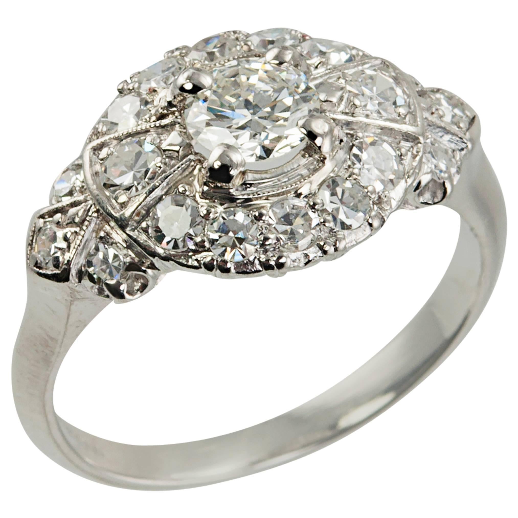 1940s Diamond Platinum Bow-Shaped Ring For Sale