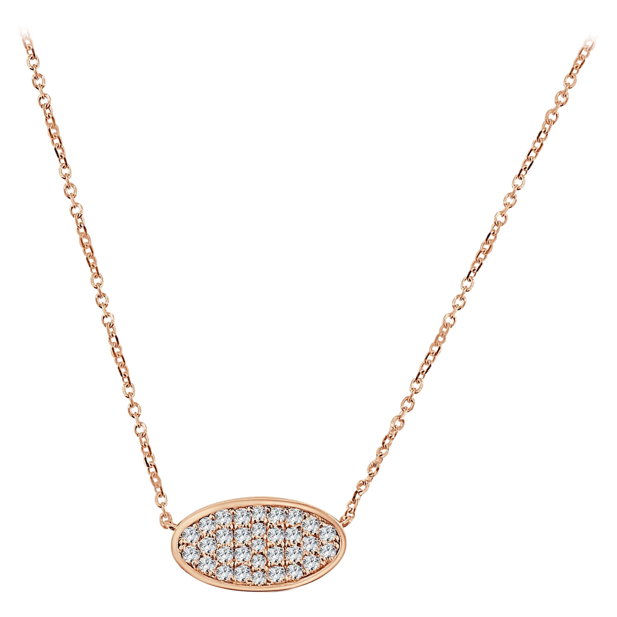 14 Karat Rose Gold 0.41 Carat Diamond Oval Pendant Necklace For Sale