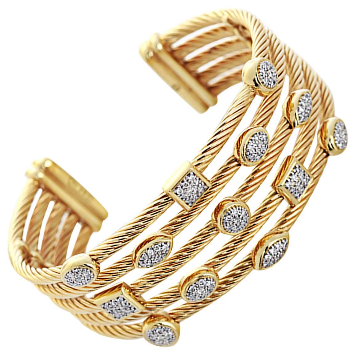 David Yurman diamond gold Confetti Wide Cuff Bracelet
