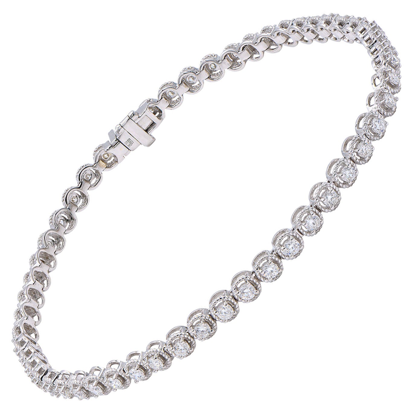 18 Karat White Gold Diamond Millgrain Bracelet