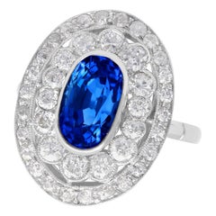 Antiker Platin-Cocktailring mit 3,50 Karat Ceylon Saphir und 2,48 Karat Diamant