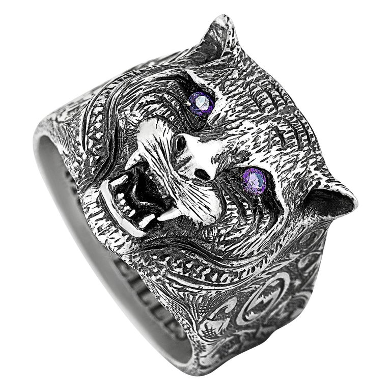 Gucci Garden Silver and Purple Zircon Feline Motif Ring at 1stDibs | gucci  tiger head ring, gucci feline ring, gucci garden feline head ring