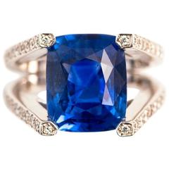 Ceylon Cushion Cut Sapphire Diamond Gold Ring 2