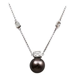 Tahitian Pearl, White Diamond and Gold Necklace