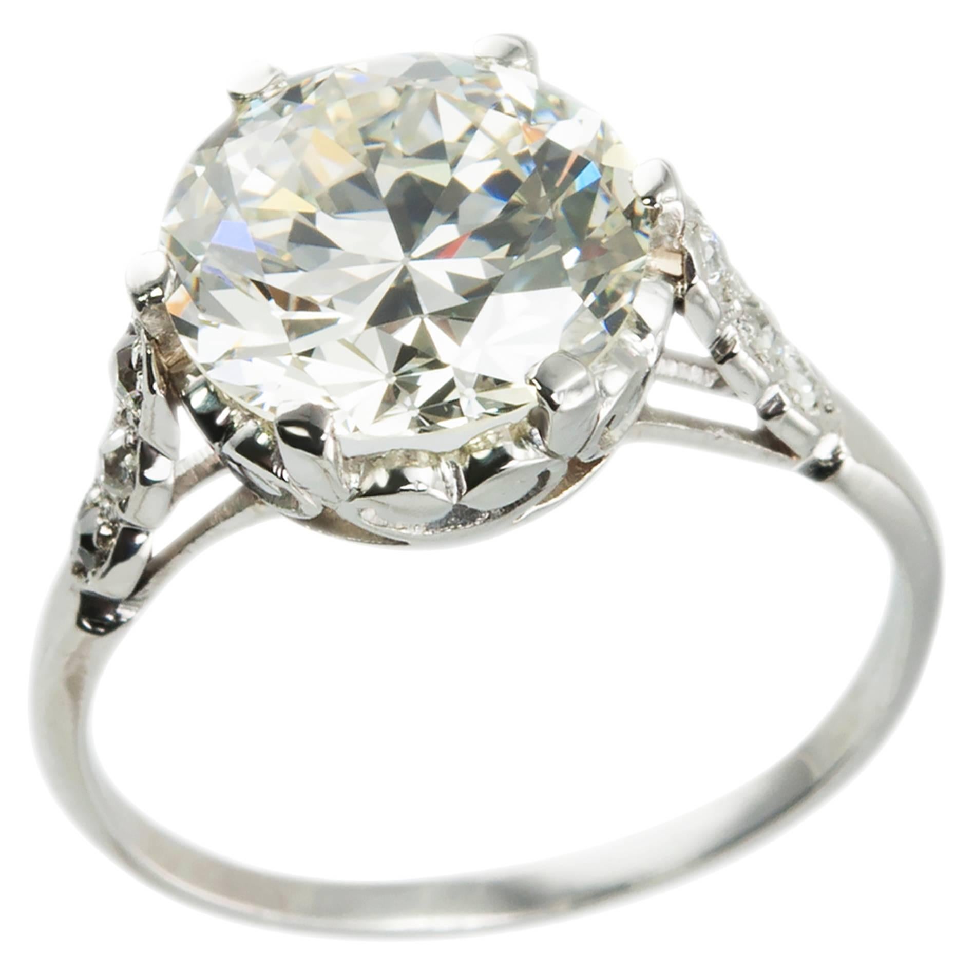 Edwardian 3.36 Carat old European Cut Diamond platinum Ring For Sale