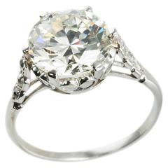 Edwardian 3.36 Carat old European Cut Diamond platinum Ring