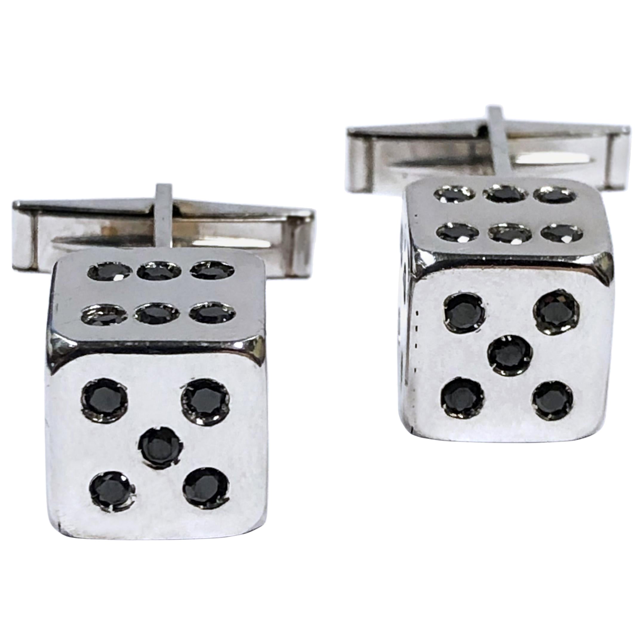 White Gold and Black Diamond Dice Cufflinks For Sale