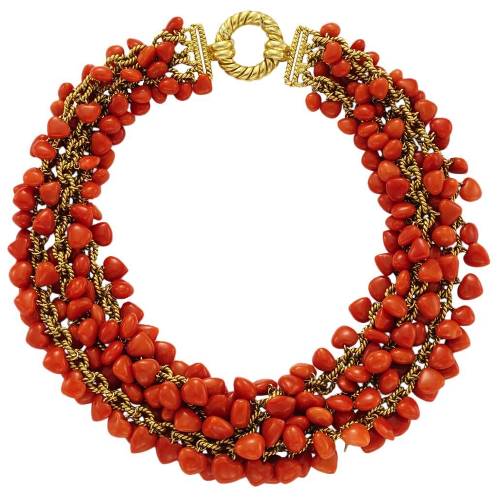 Tiffany & Co. Coral Gold Choker Necklace For Sale