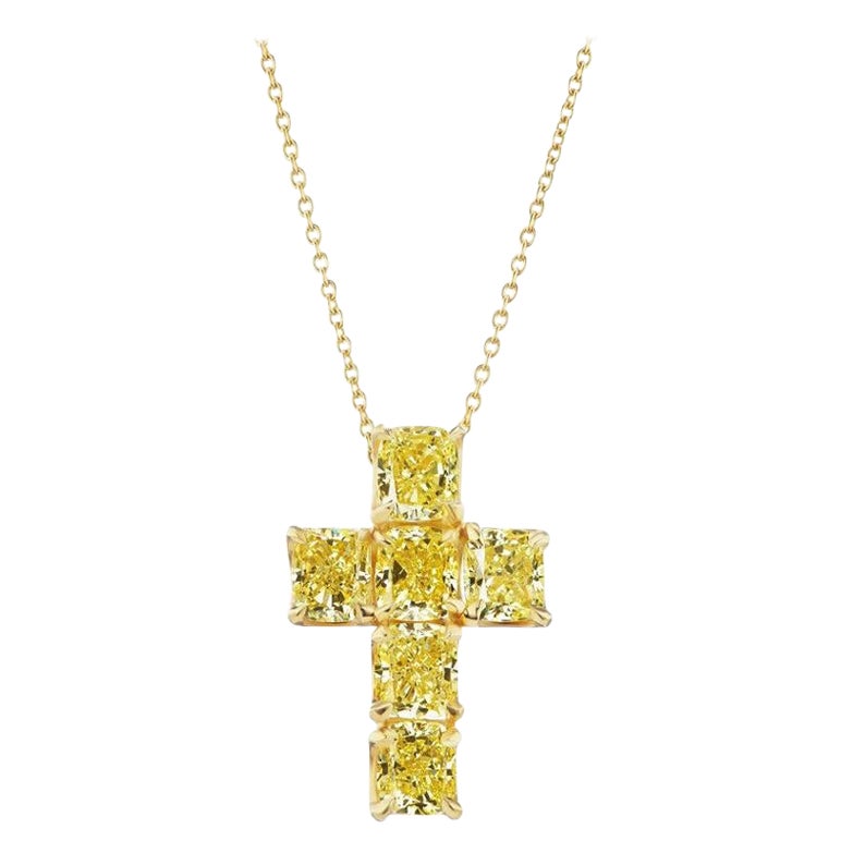 3.44 Carat Cushion Cut Yellow Diamond Cross