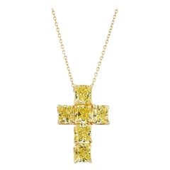 3.44 Carat Cushion Cut Yellow Diamond Cross