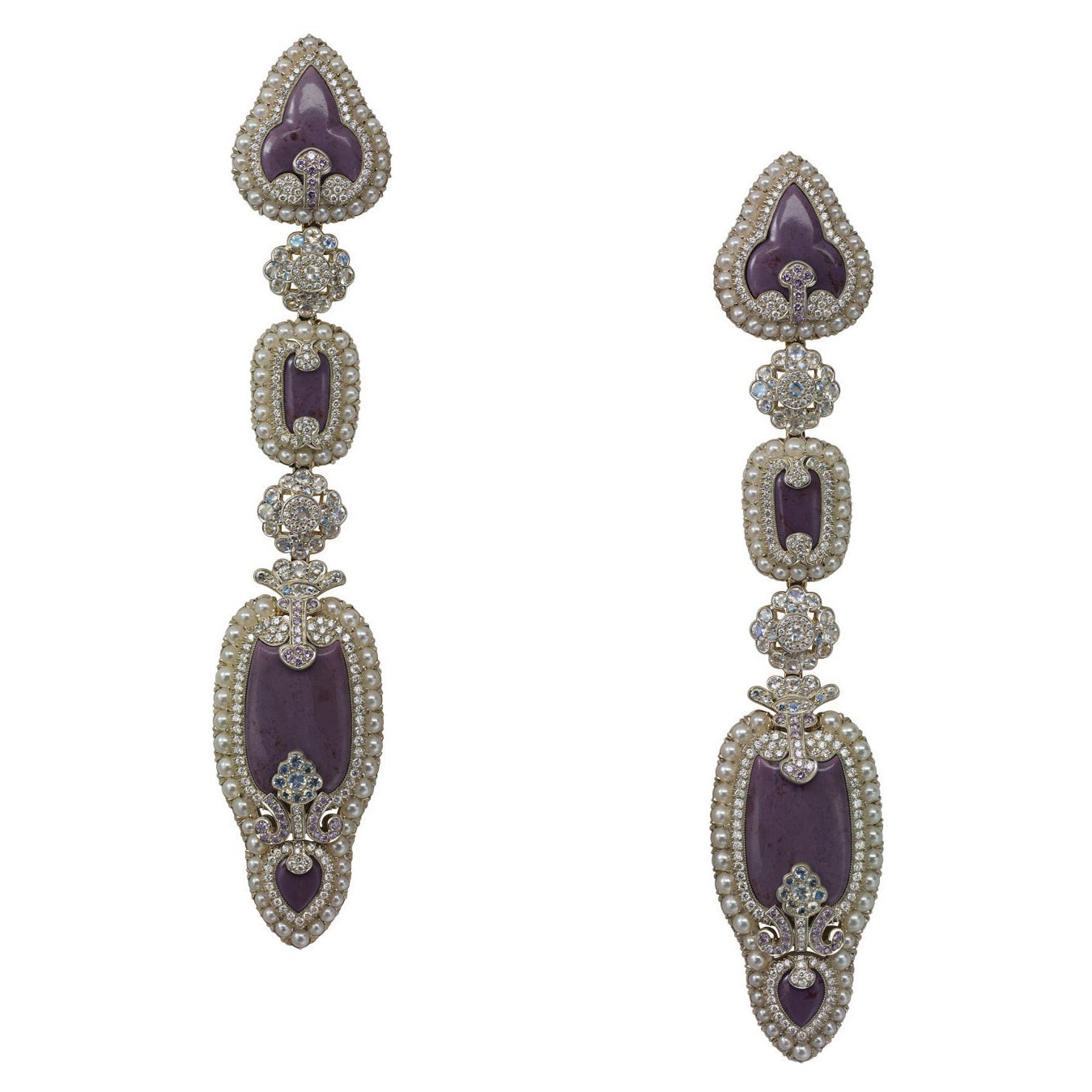 Fabergé Scheherazade 18K Gold & Silver Diamond Drop Earrings with Moonstones For Sale