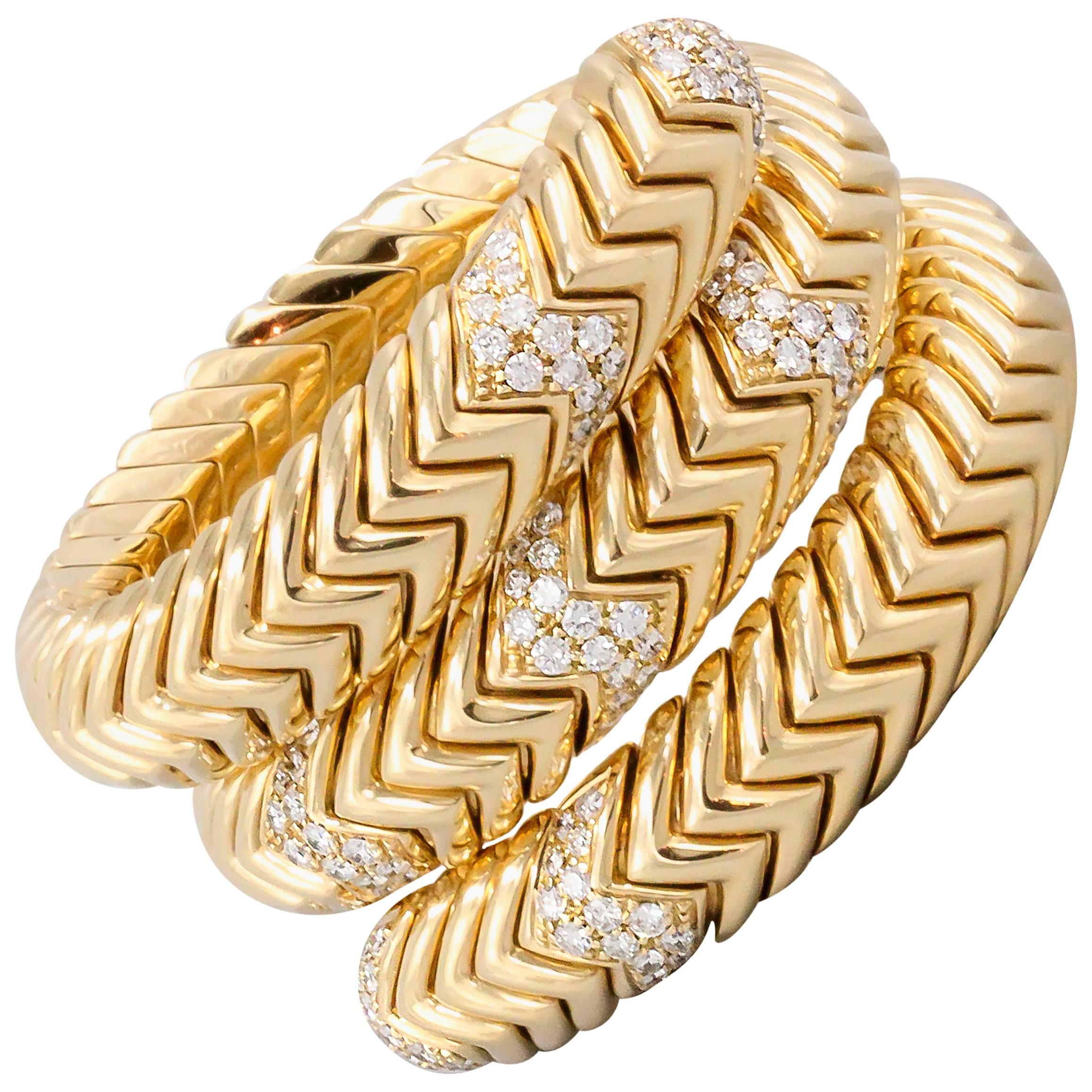 Bulgari Spiga Diamond Gold Snake Bracelet