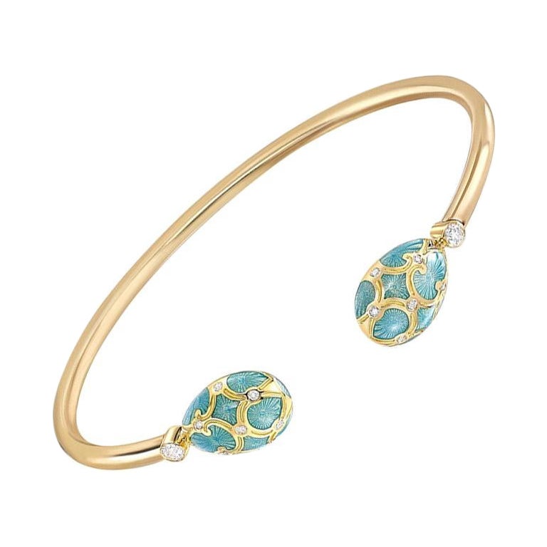 Fabergé Palais 18K Yellow Gold Diamond Open Bracelet with Turquoise Enamel For Sale