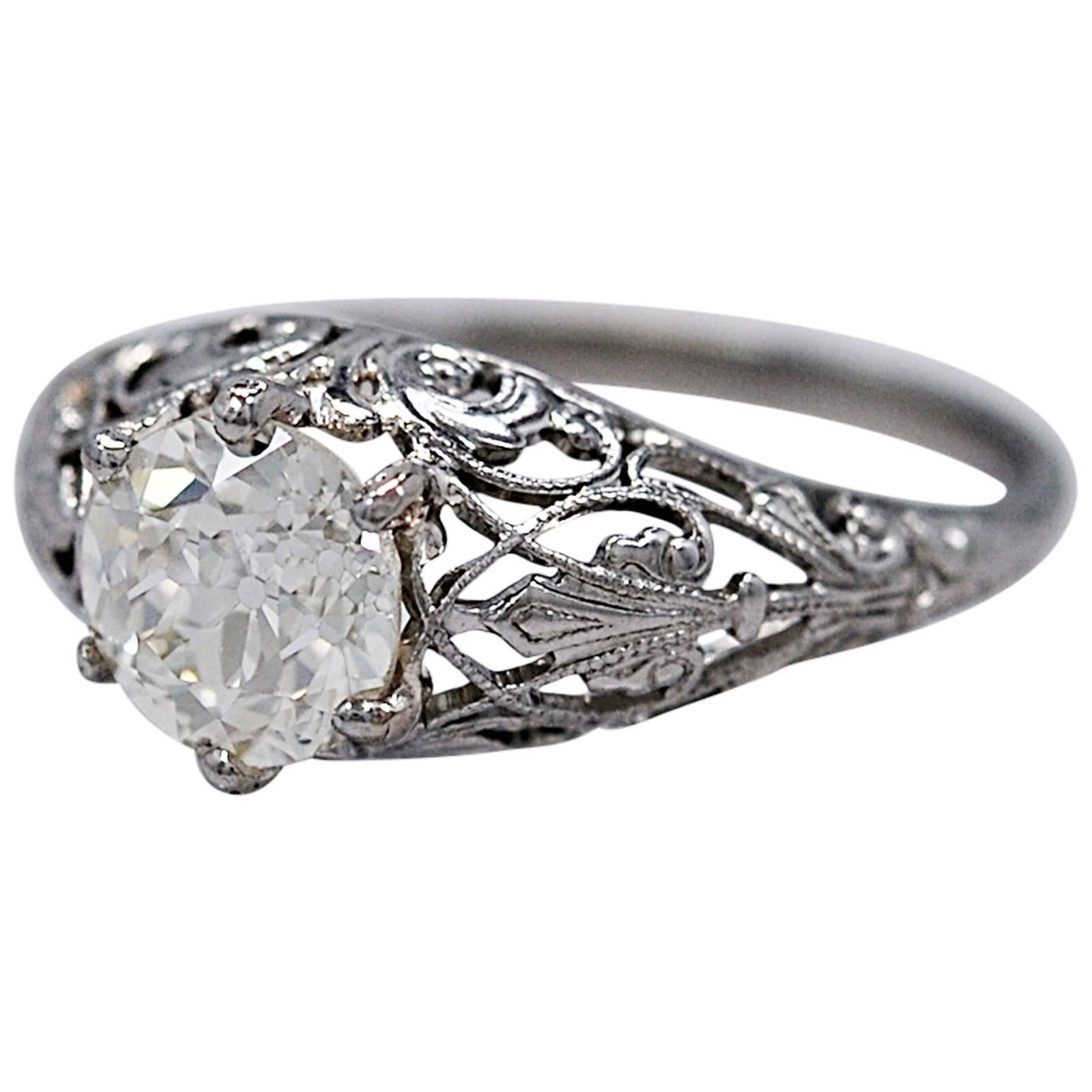 Amazing Edwardian 1.40 Carat Diamond Platinum Engagement Ring