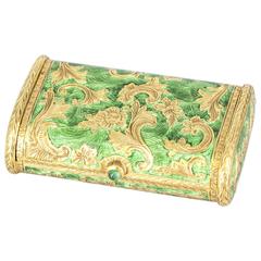 Vintage Italian Emerald Green Enamel Gold Pill Box