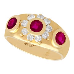 Vintage French 1950s Ruby and Diamond Yellow Gold Cocktail Ring