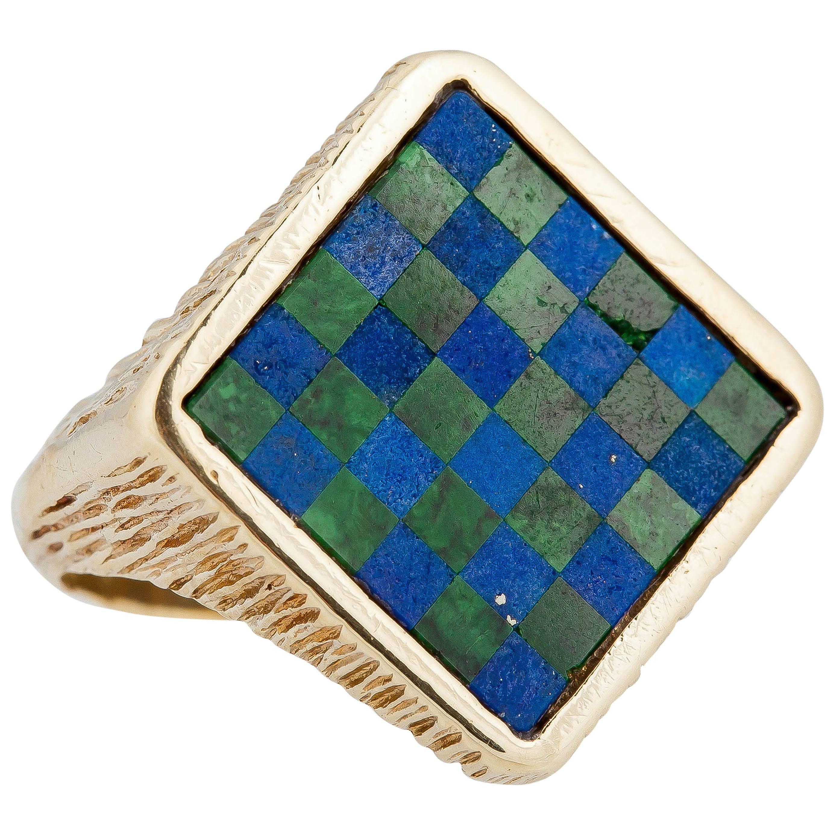Tiffany & Co. Lapis gold Checkerboard Ring For Sale