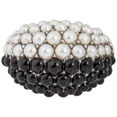 1950s French Pearl Onyx gold Domed Ring