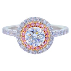 Tiffany & Co Soleste Round Diamond 0.90 Carat Pink Diamonds Double Halo Platinum