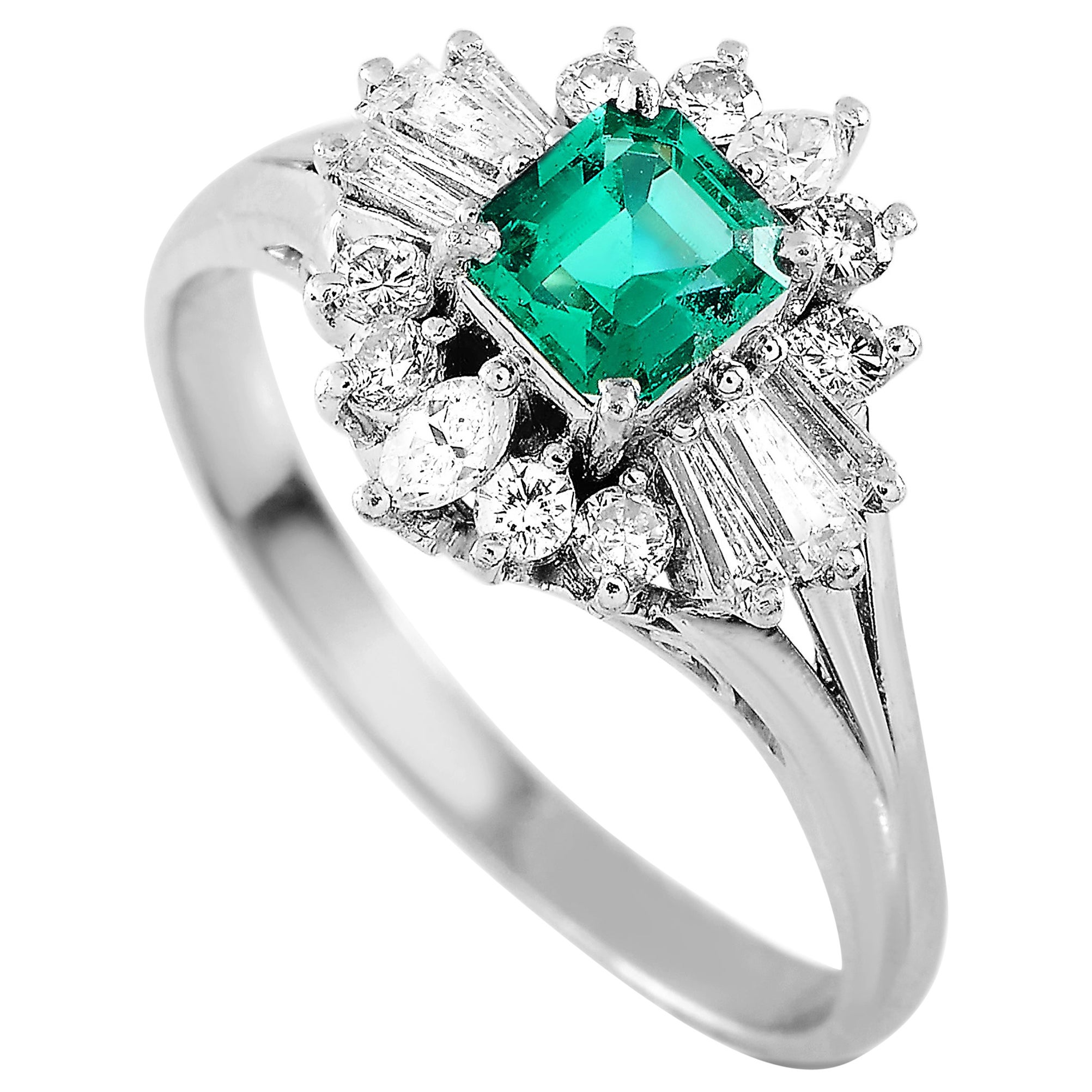 LB Exclusive Platinum 1.04 Carat Diamond and Emerald Ring at 1stDibs