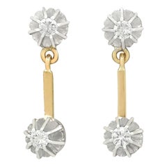 Pendientes de gota de oro amarillo y diamantes de los años 30