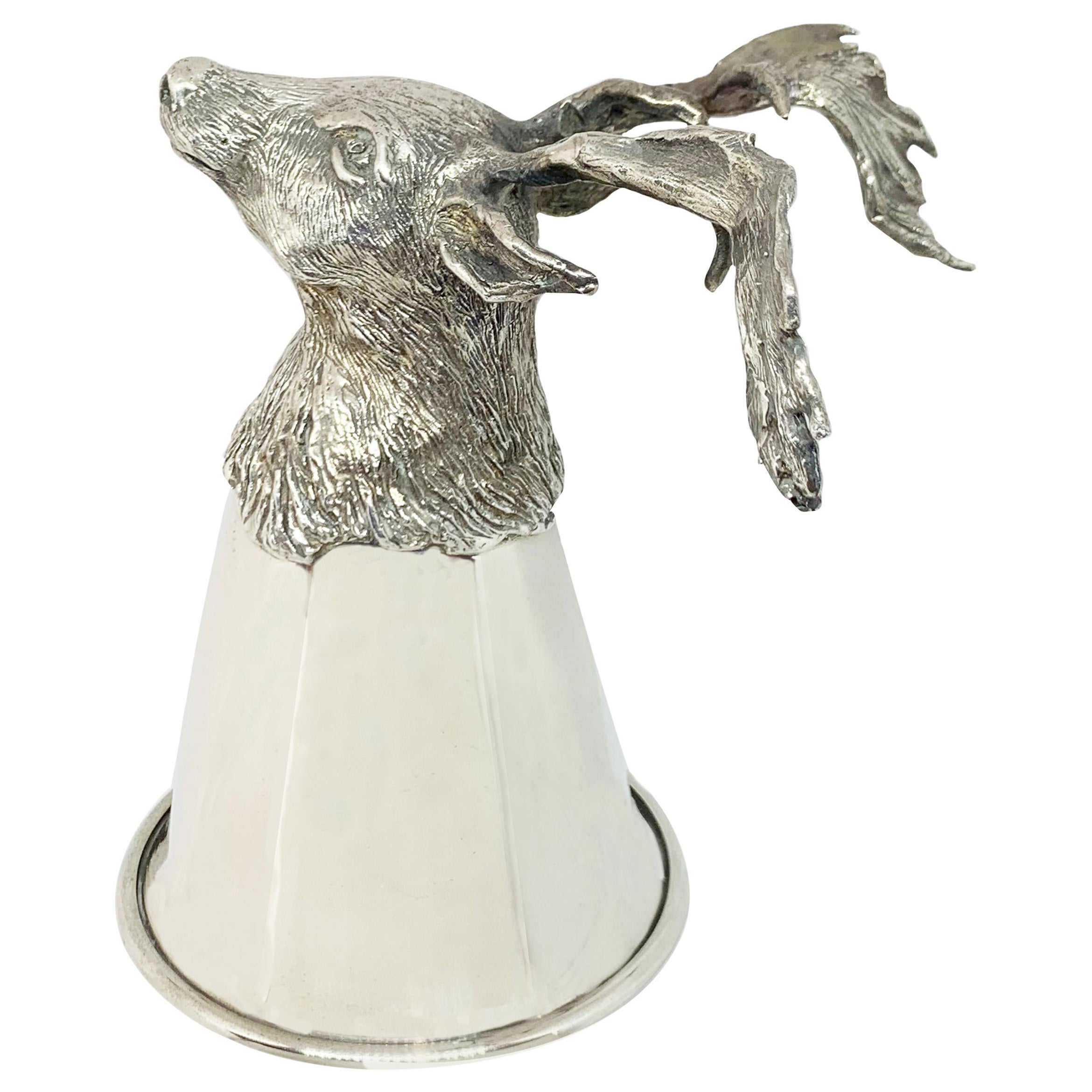 Sterling Silver Stirrup Cup Wine Glasses Depicting a Fallow Deer For Sale