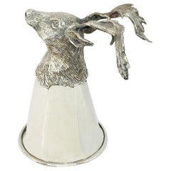 Sterling Silver Stirrup Cup Wine Glasses Depicting a Fallow Deer