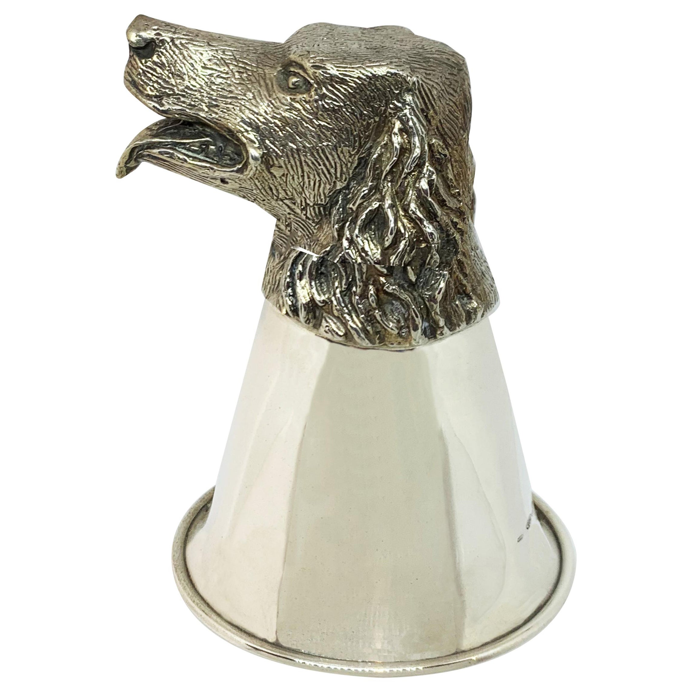 Sterling Silver Stirrup Cup Wine Glasses 'Vermeil Inside' Depicting a Dog For Sale