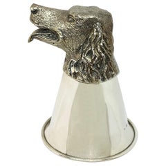Sterling Silver Stirrup Cup Wine Glasses 'Vermeil Inside' Depicting a Dog