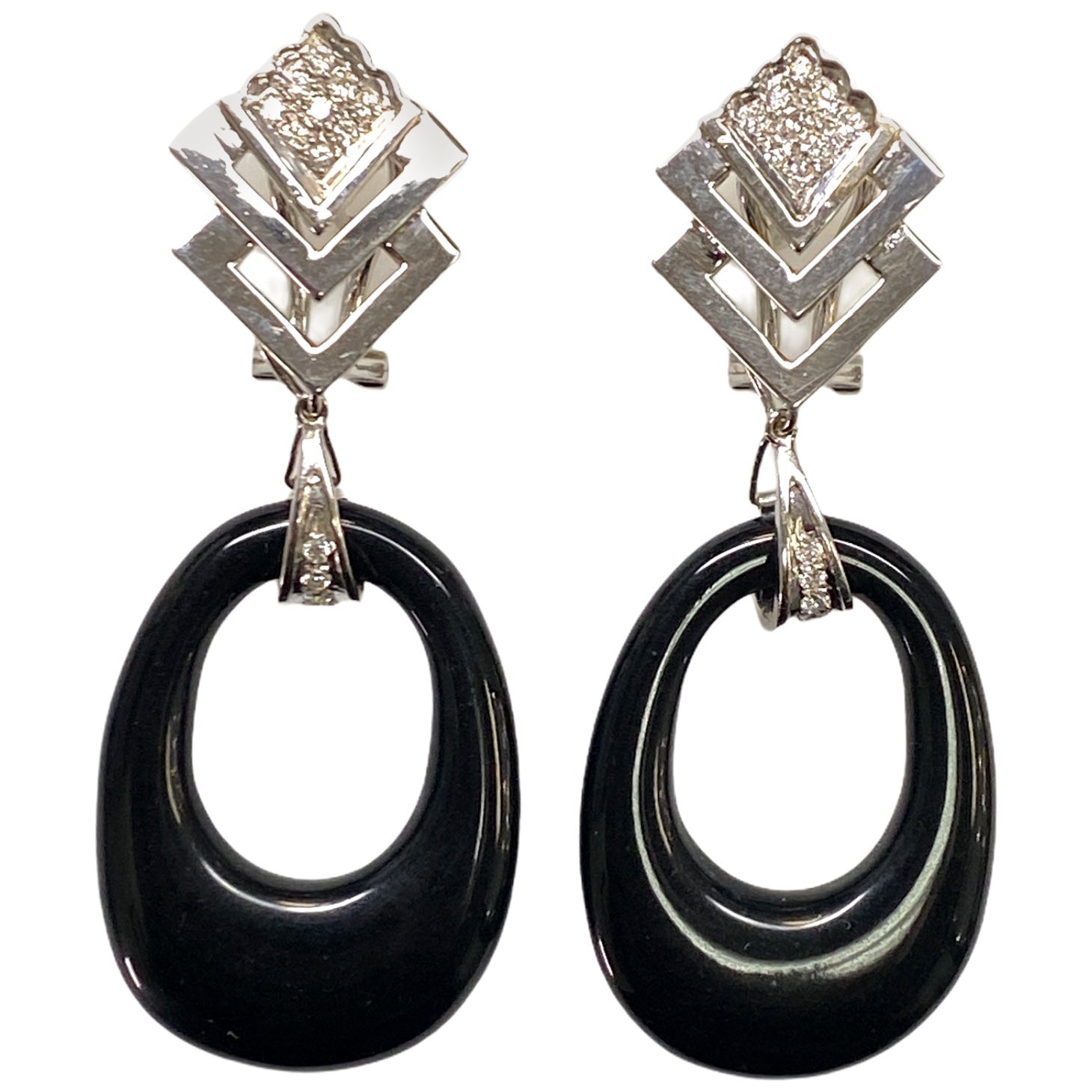 White Diamonds and Onyx Earrings For Sale at 1stDibs