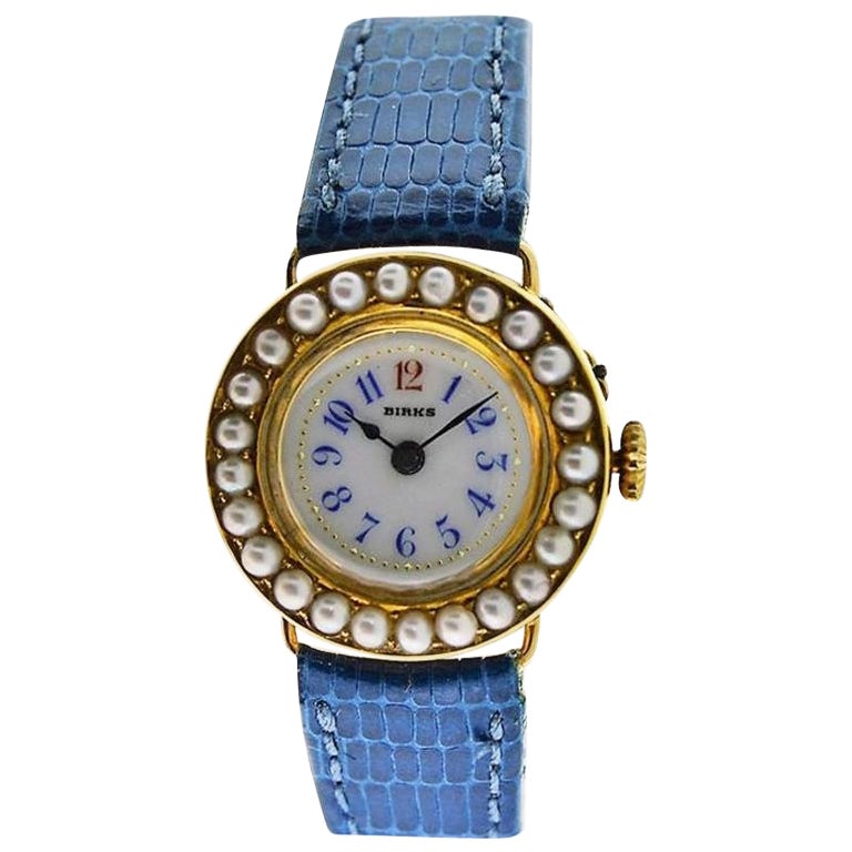 Birks of Canada Ladies 18Kt. Yellow Gold Pearl Bezel Dress Manual Watch, 1920s For Sale