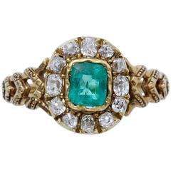 19th Century French Emerald diamond gold Cluster ring 3