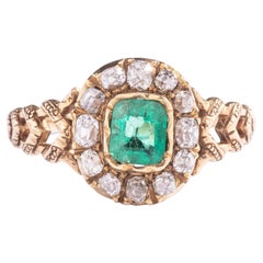 19th Century French Emerald Diamond Gold Cluster Ring